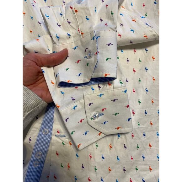 Tailorbyrd Shirt Mens XXL White Flamingo AOP Button Up Flip Cuff Office Party - Picture 3 of 13